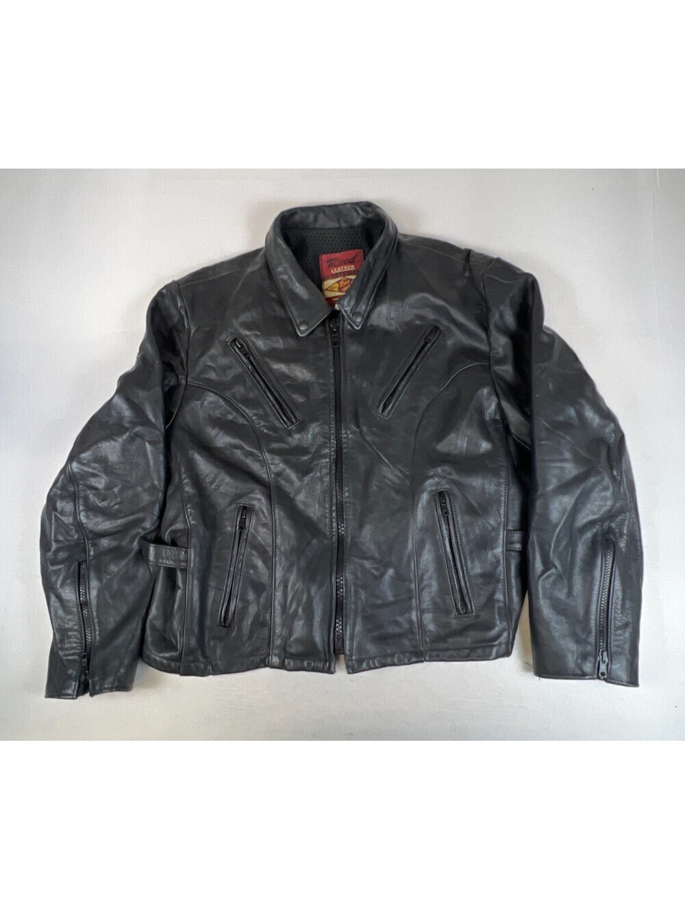 Vintage 90s Reed Leather Sportswear Black Motorcycle Cafe Racer Jacket Mens XL